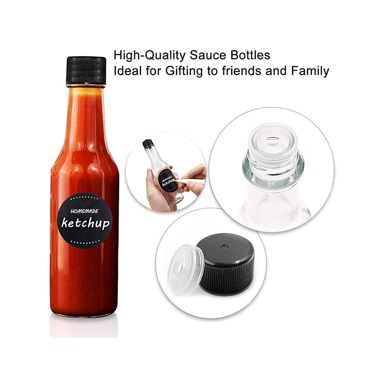 Custom 90ml 150ml 250ml Clear Glass 5oz Bottle Vinegar Cruet Ketchup Sauce Hot Sauce Chili Bottle with Plastic Cap