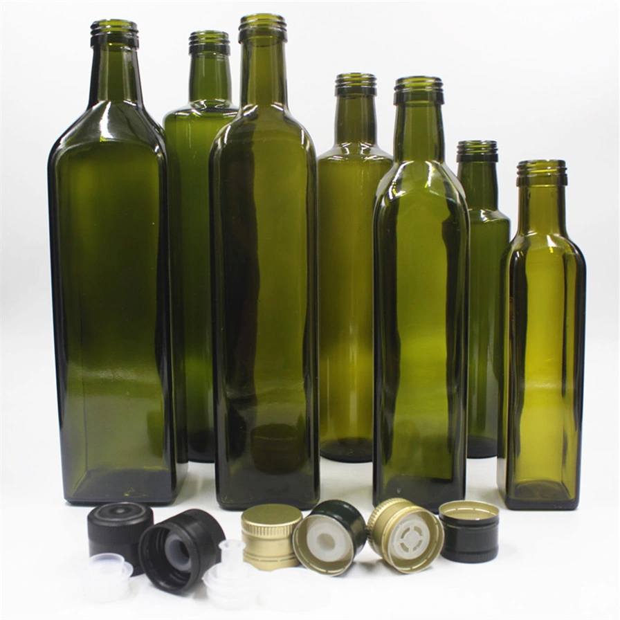 Wholesale Sauce Bottle Olive Oil Bottle Empty 250ml 500ml 750ml 1000ml Dark Green Square Vinegar Olive Oil Glass Bottle Glassware