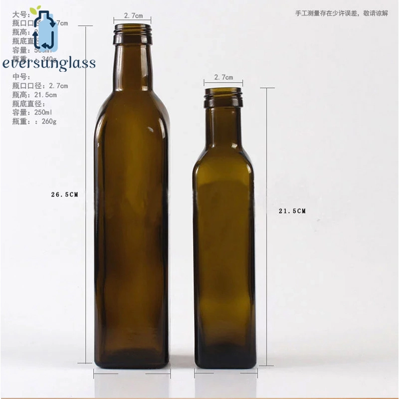 Wholesale 250ml Square Fancy Cooking Oil Use Olive Oil Brown Glass Bottle with Lid