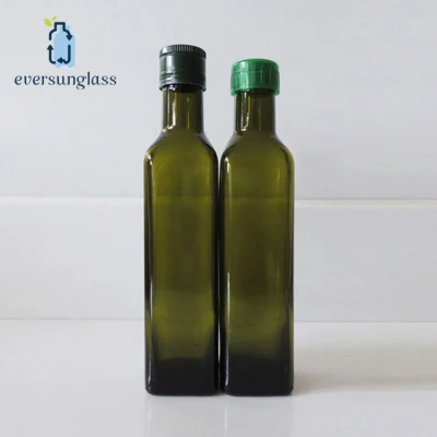 Olio da cucina fantasia quadrato da 250 ml all'ingrosso Utilizzare una bottiglia di vetro marrone per olio d'oliva con coperchio