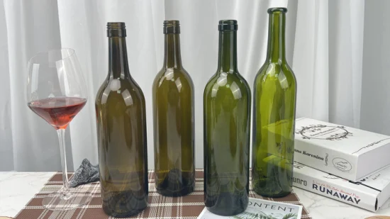 Bottiglia in vetro per vino bordolese da 750 ml, bottiglia in vetro verde per vino rosso, bottiglia per olio d'oliva